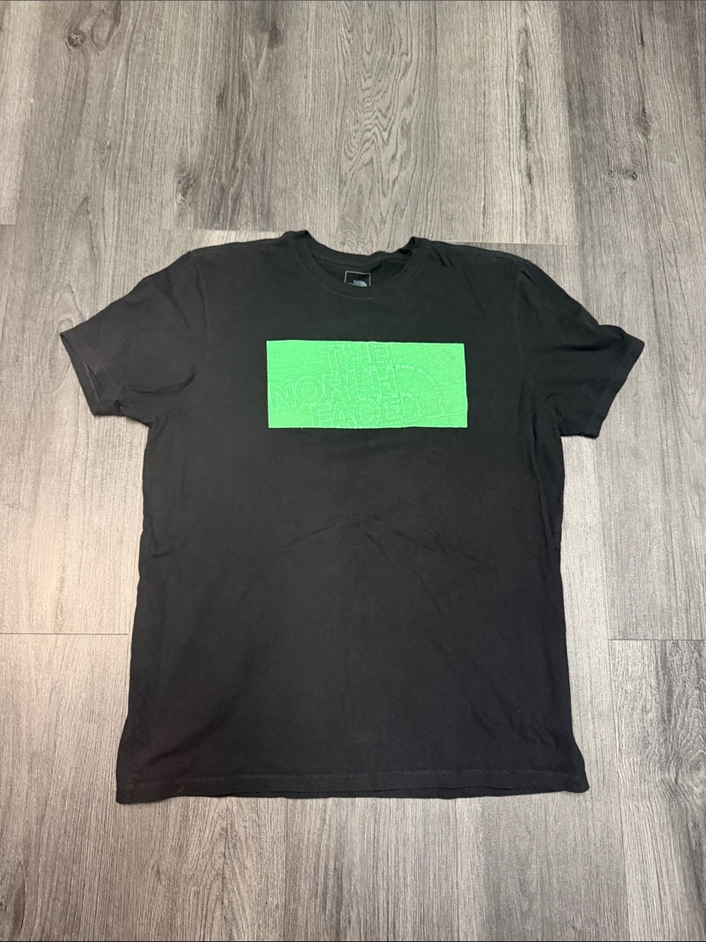 The North Face Vintage Black Tee with Bright Green Chest Panel